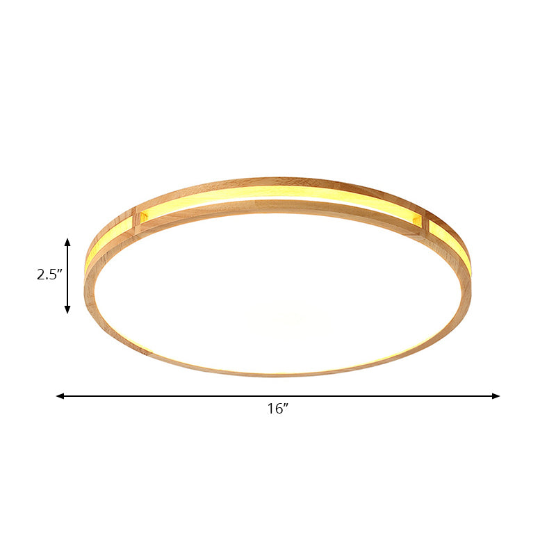 16"/19.5" Wide Round Ceiling Lamp Acrylic Simple Style Flush Ceiling Light in Wood for Dining Room