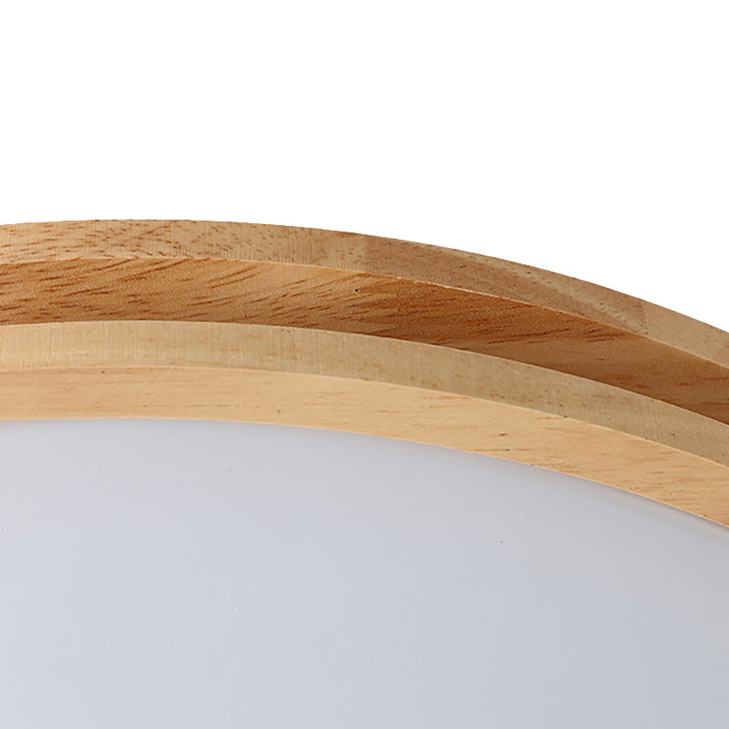 16"/19.5" Wide Round Ceiling Lamp Acrylic Simple Style Flush Ceiling Light in Wood for Dining Room