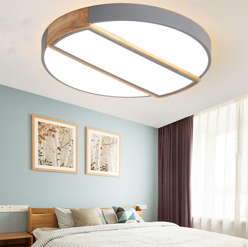 Macaron Style Round Flush Mount Light Acrylic LED Integrated Ceiling Light in Grey/White/Pink/Green for Living Room