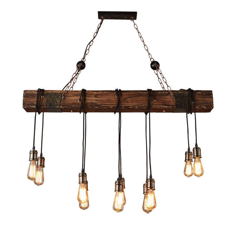 Factory blootgestelde lamp Island Lichte armatuur 10 koppen metalen hanglamp met houten balk in bruin