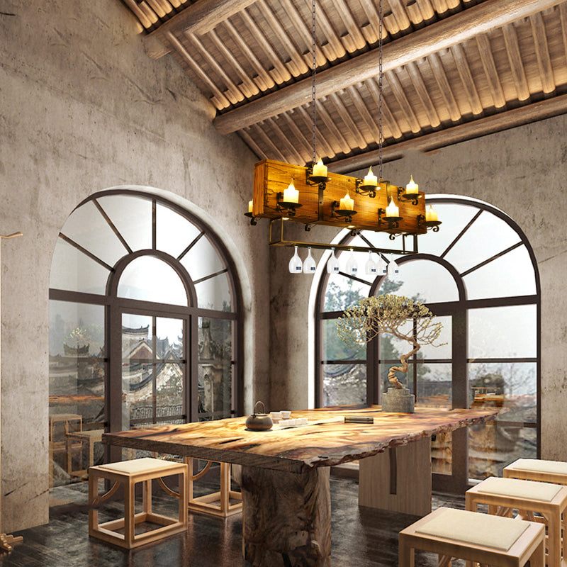 Wood Candelabra Island Pendant Light Factory Dining Room Hanging Lamp Kit in Brown