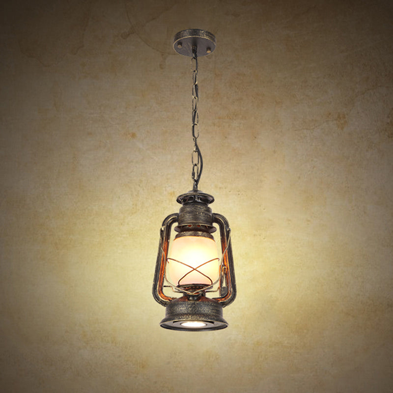 Frosted Glass Pendant Light Fixture Kerosene 1-Light Warehouse Ceiling Suspension Lamp for Restaurant