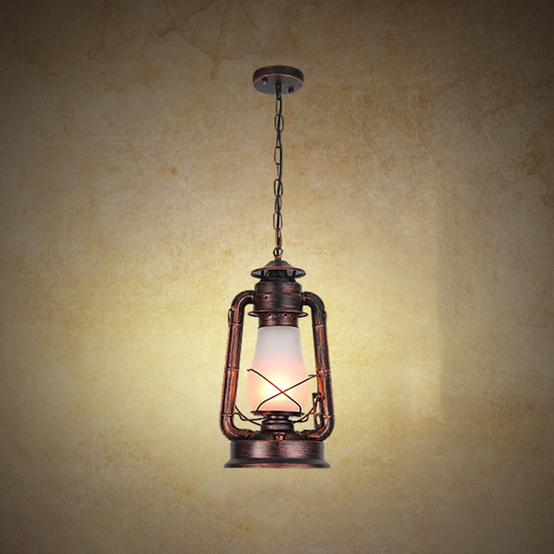 Frosted Glass Pendant Light Fixture Kerosene 1-Light Warehouse Ceiling Suspension Lamp for Restaurant
