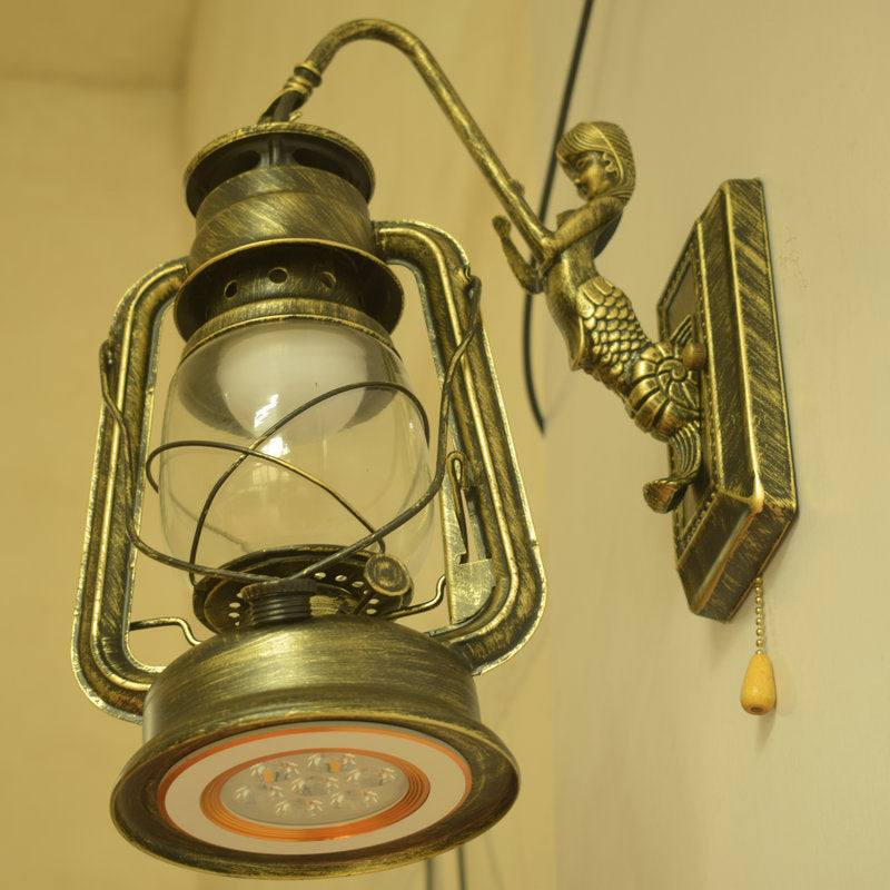 Lámpara de pared del corredor de keroseno vidrio transparente industrial 1 Cadena de extracción de luces de luz aplastante con brazo de sirena