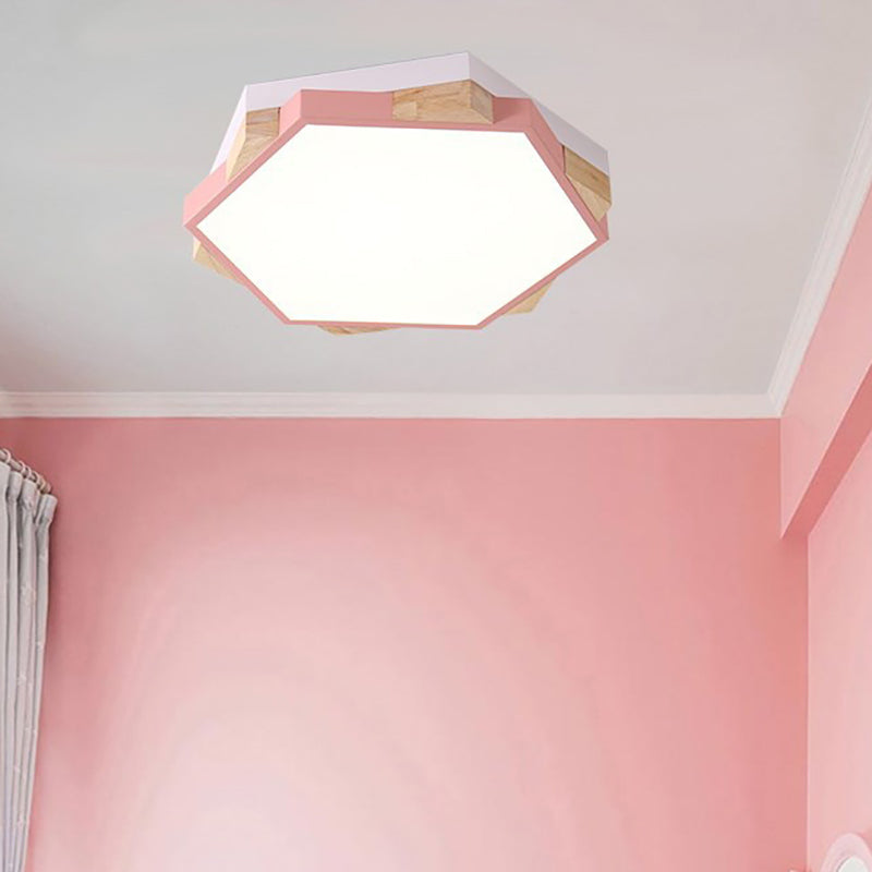 Style nordique Hexagon Flush Mount Light Acrylic Ceiling Lamp for Study Room