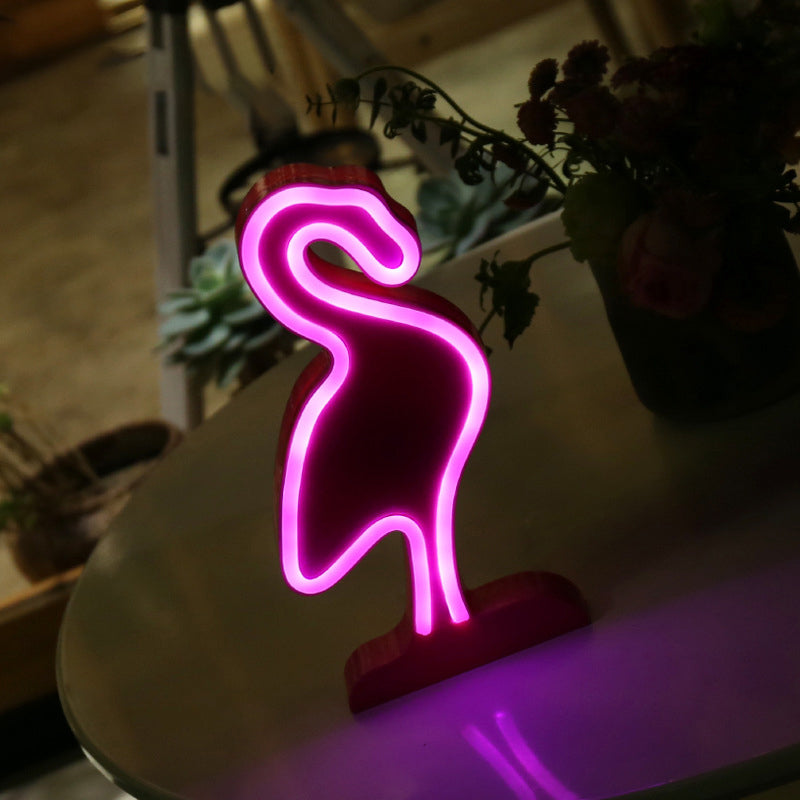 Flamingo Wall Night Lighting Minimalist Plastic LED Bedroom Nightstand Lamp in White