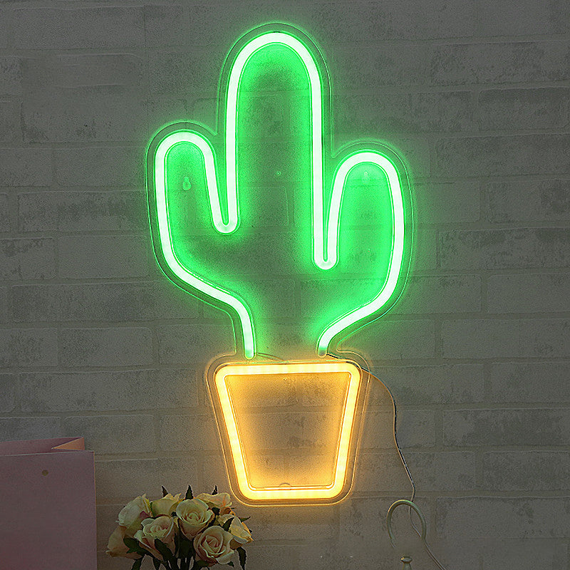 Lámpara de noche de plástico en macizo Cactus Nightswrand Creative USB LED Night Night Light in White