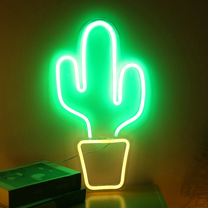 Lámpara de noche de plástico en macizo Cactus Nightswrand Creative USB LED Night Night Light in White