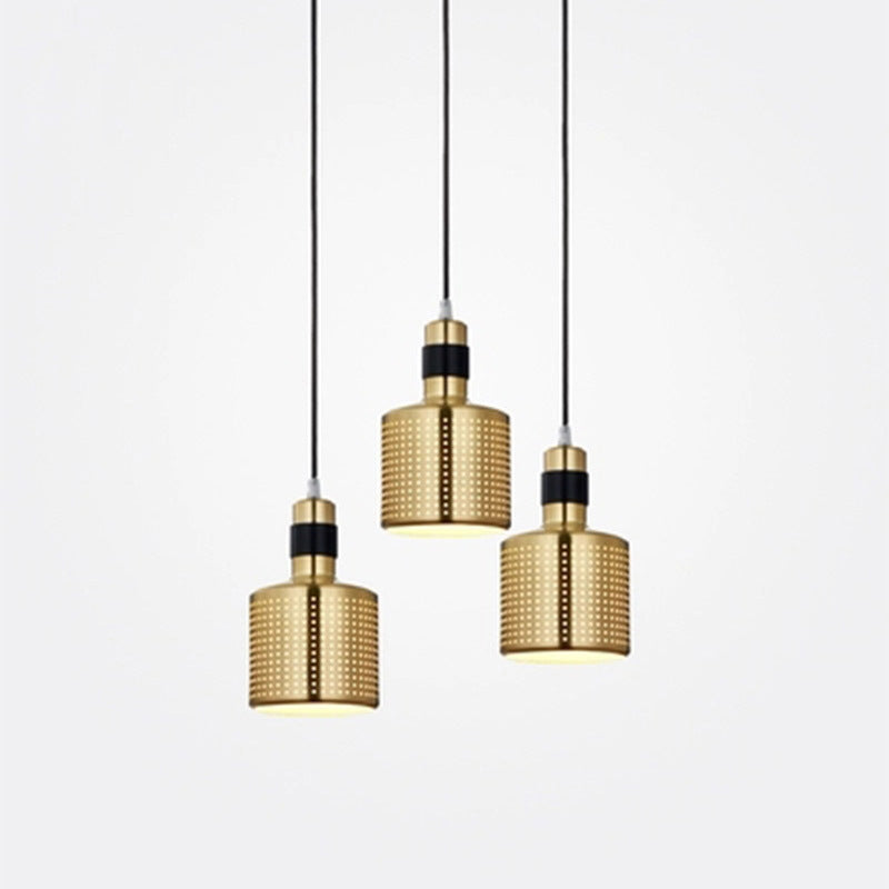 Metal Pierced Cylinder Ceiling Light Minimalist 1 Head Drop Pendant for Bedside