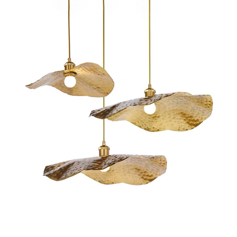 Hammered Lotus Leaf Metal Pendant Lamp Minimal 1 Light Brass Hanging Ceiling Light for Dining Room