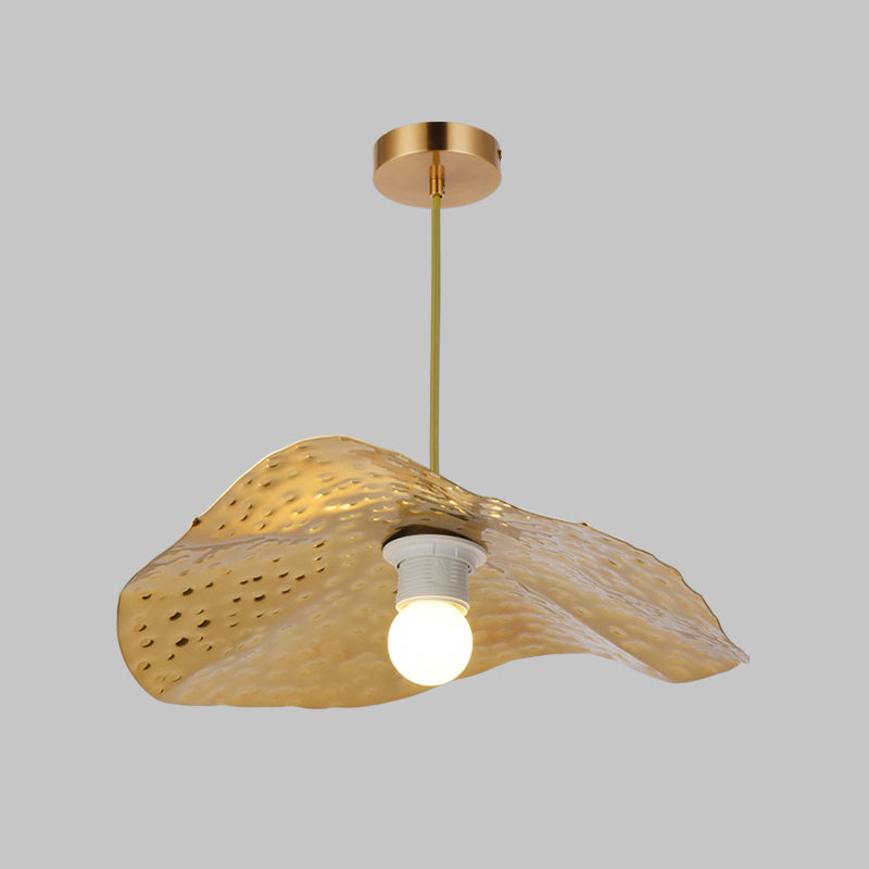 Hammered Lotus Leaf Metal Pendant Lamp Minimal 1 Light Brass Hanging Ceiling Light for Dining Room