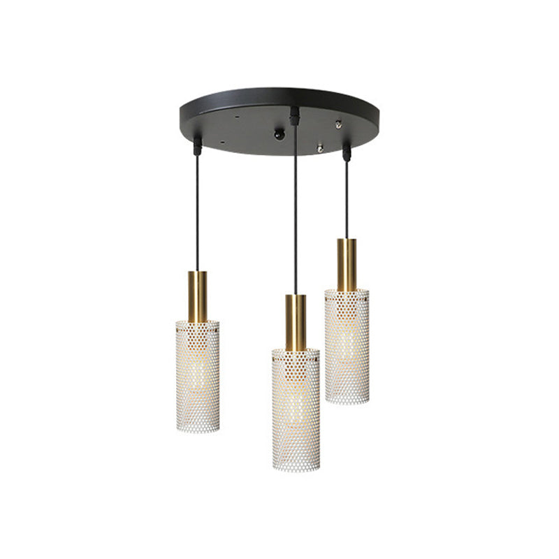 Cylindre Métal Pruste Pendante Light Simplicité Suspension Éclairage avec design creux pour salle à manger