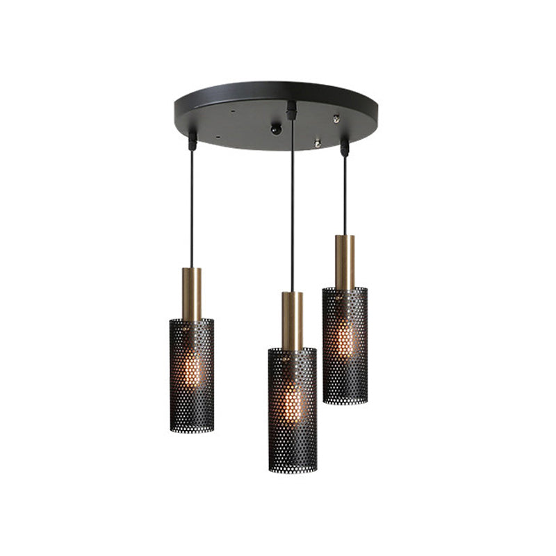 Cylindre Métal Pruste Pendante Light Simplicité Suspension Éclairage avec design creux pour salle à manger