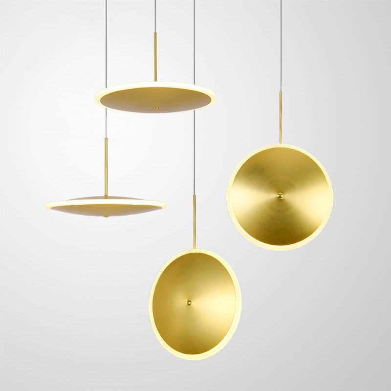 LED Bedside Pendulum Light Modern Brass Down Lighting with Saucer Aluminum Shade
