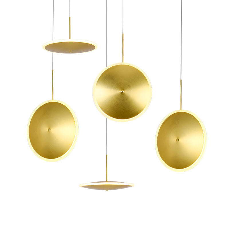 LED Bedside Pendulum Light Modern Brass Down Lighting with Saucer Aluminum Shade
