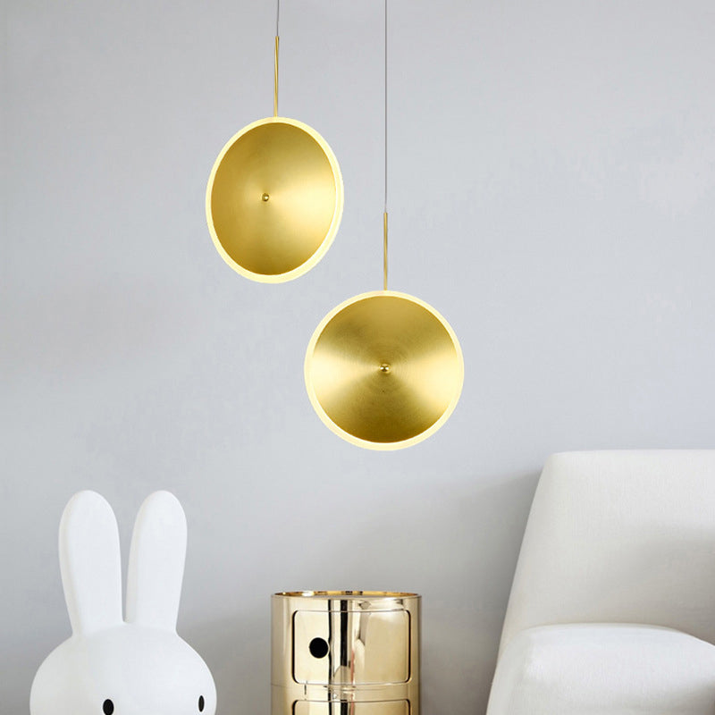 LED Bedside Pendulum Light Modern Brass Down Lighting with Saucer Aluminum Shade