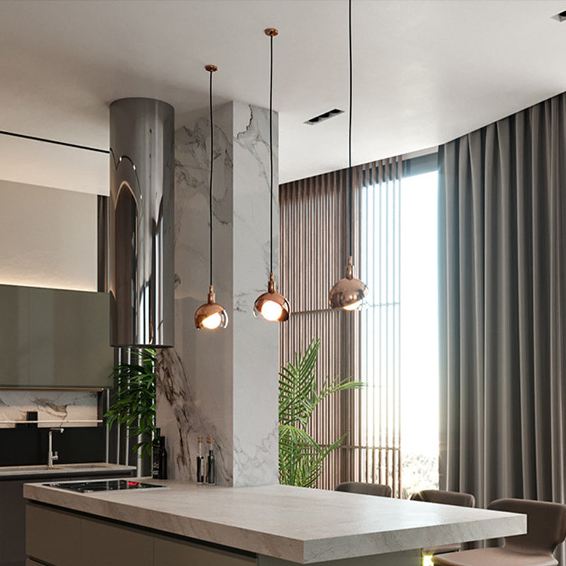 Lampada a ciondolo in metallo emisfero semplicità 1 piena di soffitto a testa per sala da pranzo