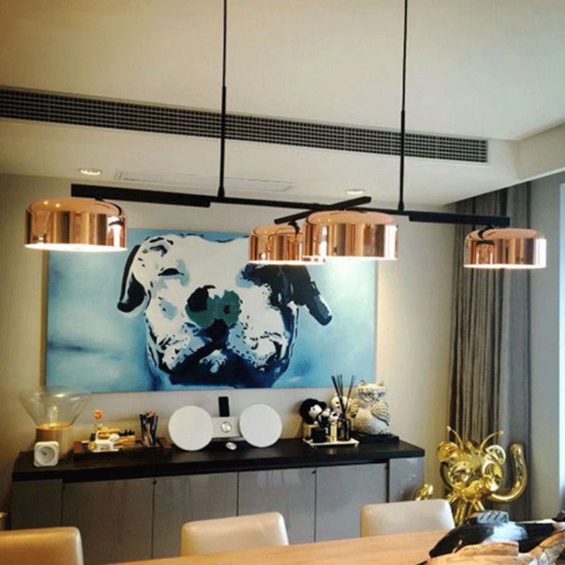 Drum Island Lamp Contemporary Metal 4 Heads Afferma del soffitto in rame per sala da pranzo