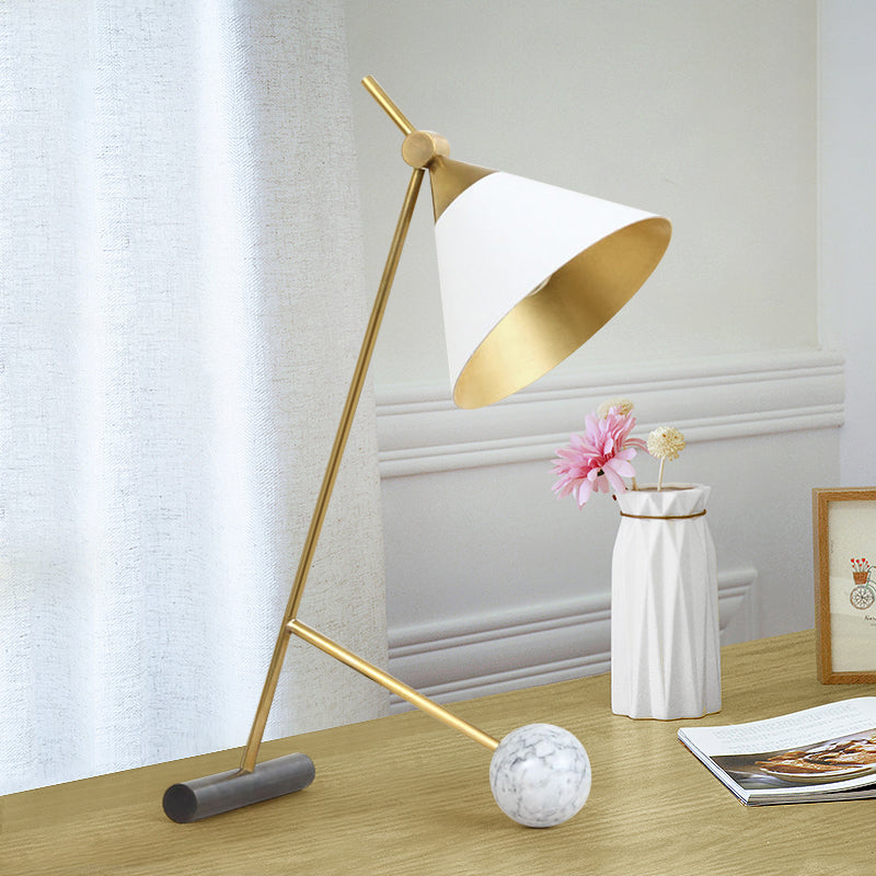 Minimalistic Cone Night Table Lighting Metallic 1 Bulb Bedside Nightstand Light with Bipod Base