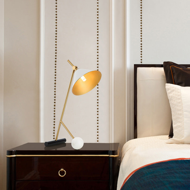 Minimalistic Cone Night Table Lighting Metallic 1 Bulb Bedside Nightstand Light with Bipod Base