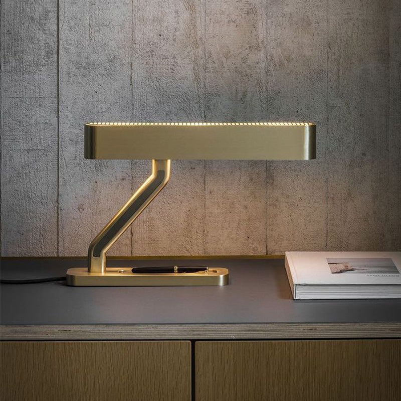 Metal Oval Table Lighting Contemporary LED Night Stand Lamp with Tray Base in Gold