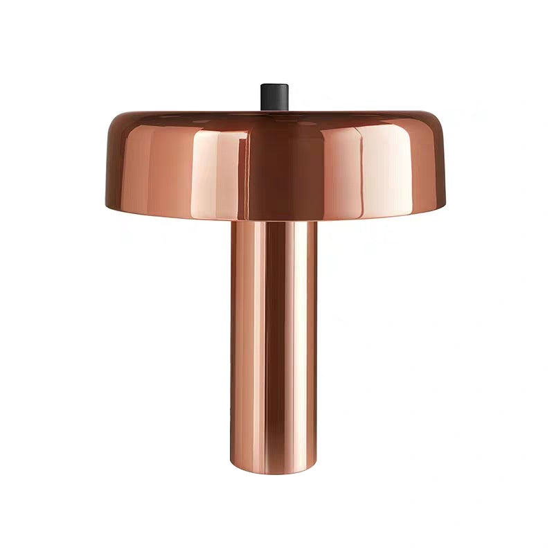 Lampada da comodino rotonda con illuminazione da tavolo minimale a 1 testa con paralume metallico per camera da letto