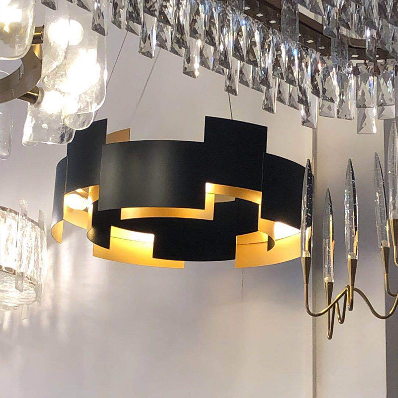 Lampadario circolare in metallo lampadario contemporaneo a soffitto appeso nero per soggiorno