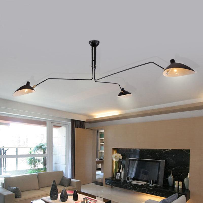 Metal Hat Chandelier Light Fixture Modern Style 3 Lights Black Pendant Lighting with Curved Arm