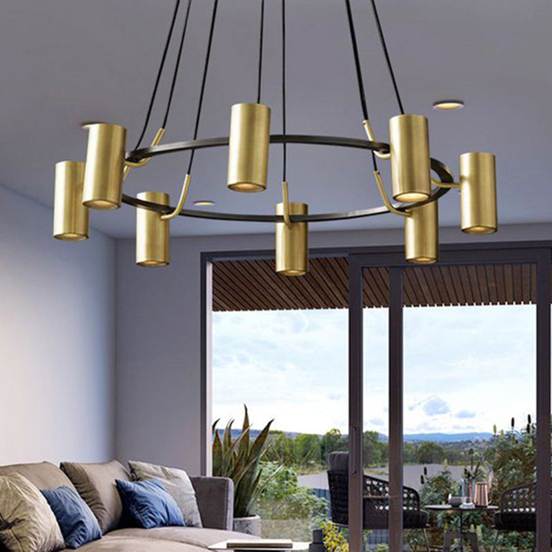 Circle Living Room Spotlight Chandelier Metal 8-Head Contemporary Hanging Pendant Light in Gold