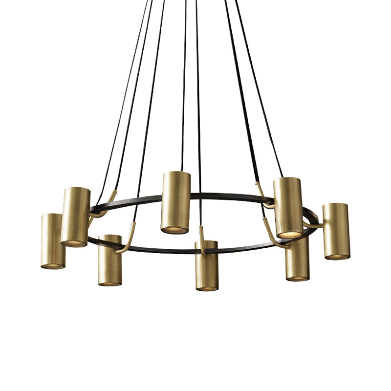 Circle Living Room Spotlight Chandelier Metal 8-Head Contemporary Hanging Pendant Light in Gold