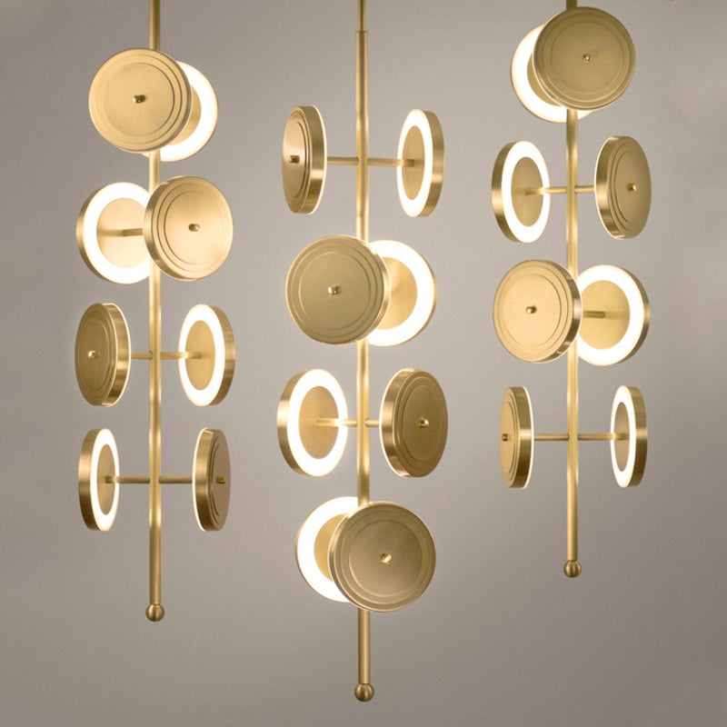 Circular Hanging Chandelier Contemporary Metal LED Gold Pendulum Light for Dining Room