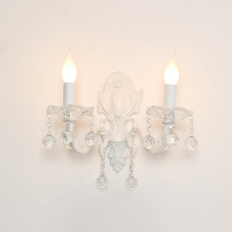 Candela in metallo Light Light Countryside Idee di illuminazione murale in bianco con drappeggio cristallino