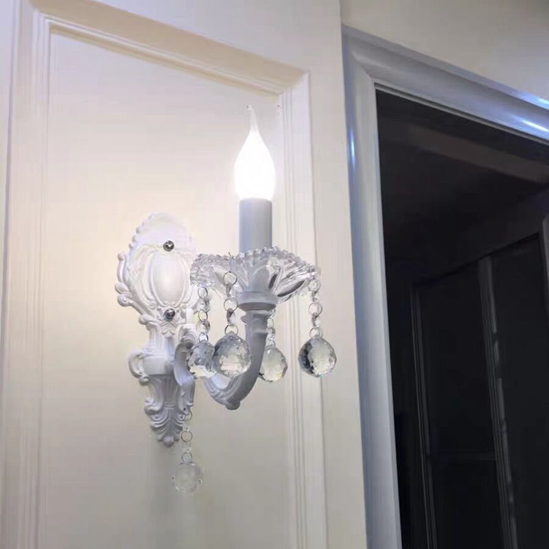 Candela in metallo Light Light Countryside Idee di illuminazione murale in bianco con drappeggio cristallino