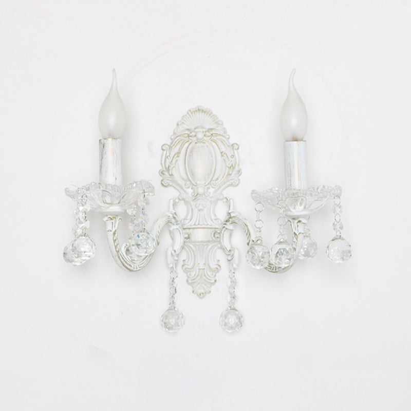 Candela in metallo Light Light Countryside Idee di illuminazione murale in bianco con drappeggio cristallino