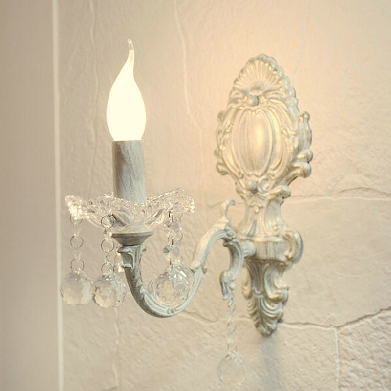 Candela in metallo Light Light Countryside Idee di illuminazione murale in bianco con drappeggio cristallino