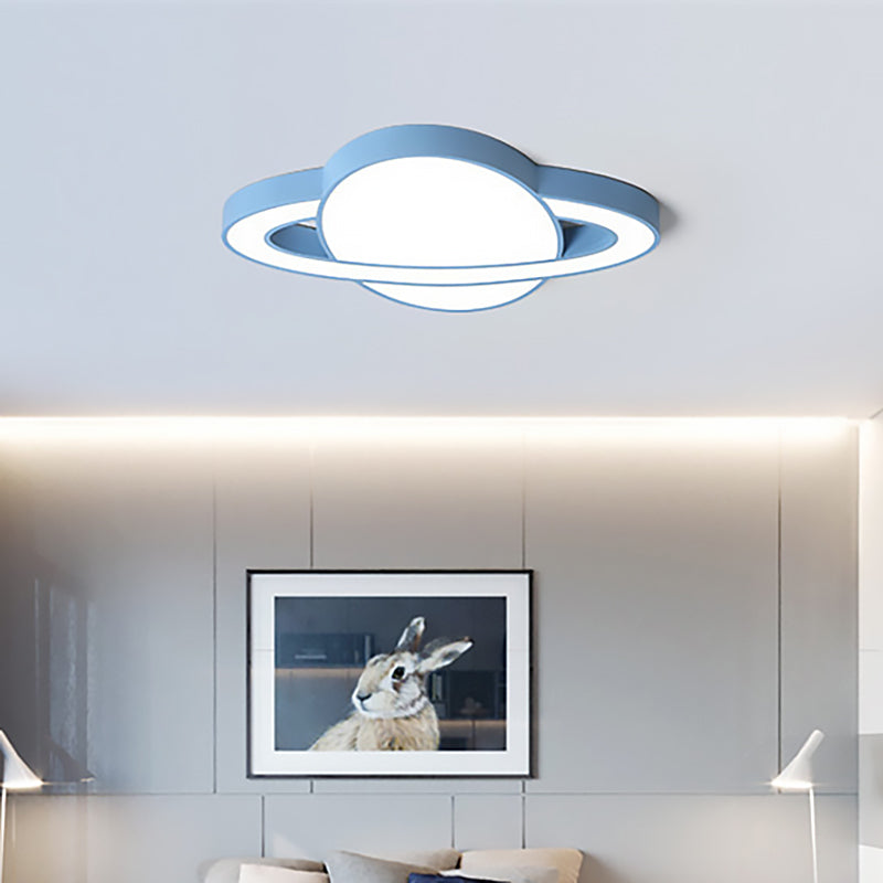 White/Pink/Yellow/Blue Planet Shape Flush Mount Lamp Nordic Style Acrylic LED Ceiling Light Fixture for Kid Bedroom