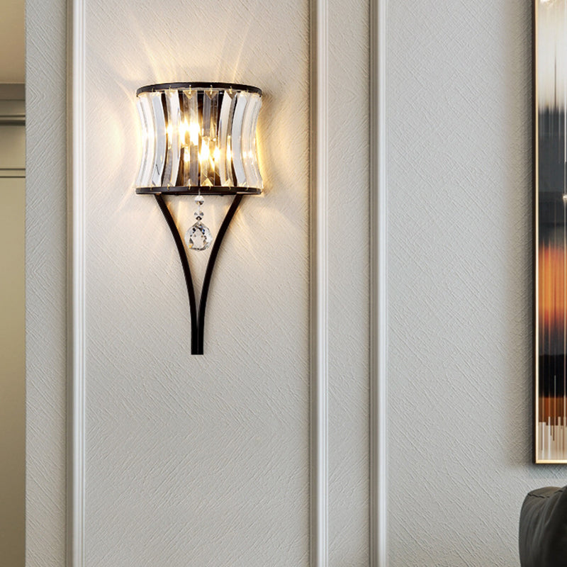 1 Bulb Clear Crystal Wall Lamp Rustic Curved Wave Bedroom Wall Mounted Lighting with Metal Frame