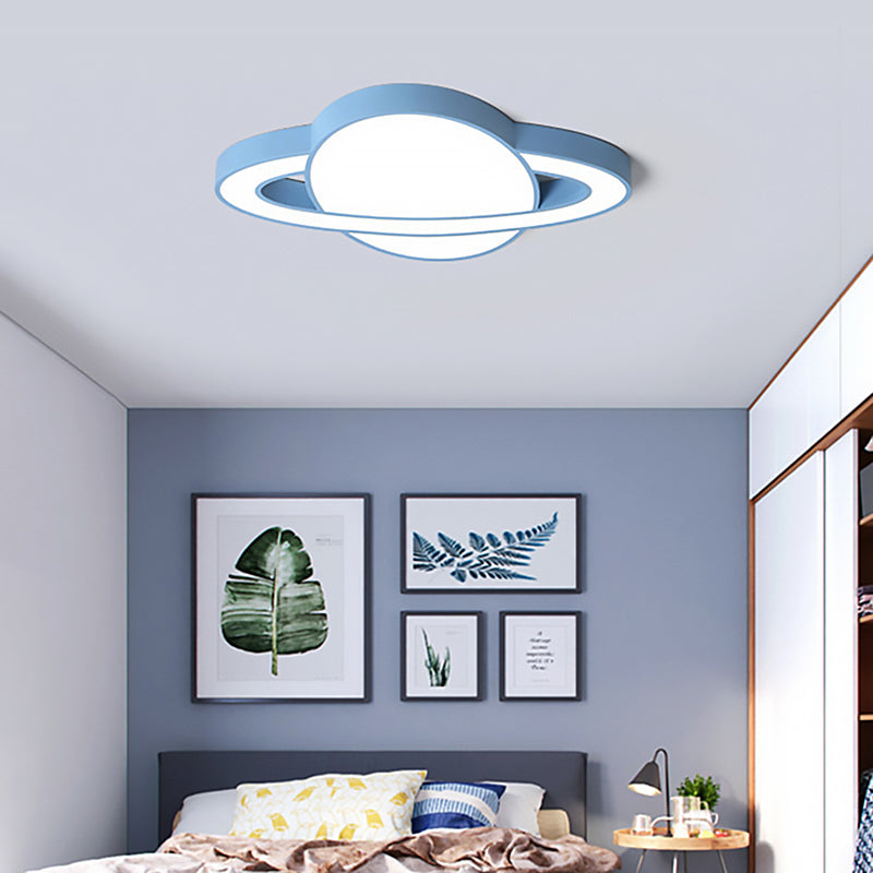 White/Pink/Yellow/Blue Planet Shape Flush Mount Lamp Nordic Style Acrylic LED Ceiling Light Fixture for Kid Bedroom