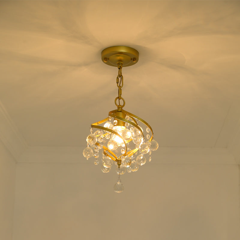 Curving Metal Pendant Lighting Country 1 Head Corridor Suspension Lamp with Crystal Accent in Gold
