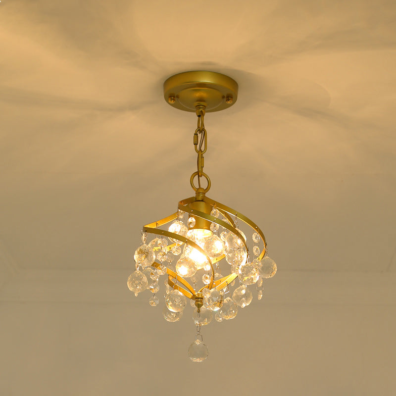 Curving Metal Pendant Lighting Country 1 Head Corridor Suspension Lamp with Crystal Accent in Gold