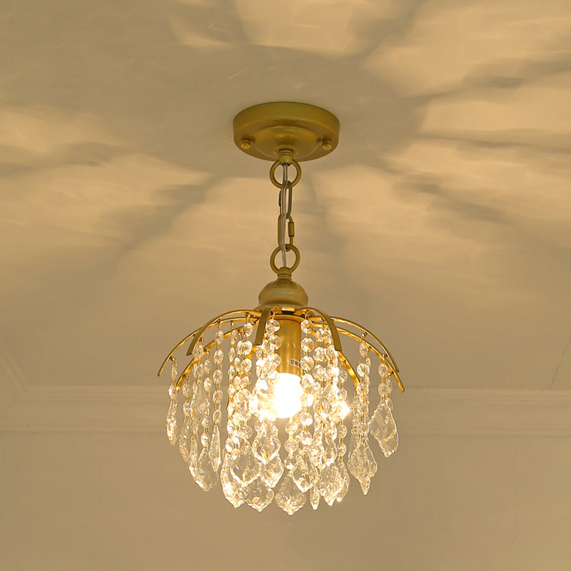 Curving Metal Pendant Lighting Country 1 Head Corridor Suspension Lamp with Crystal Accent in Gold