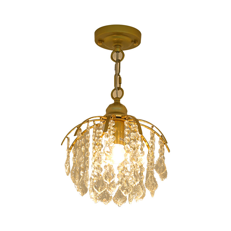 Curving Metal Pendant Lighting Country 1 Head Corridor Suspension Lamp with Crystal Accent in Gold