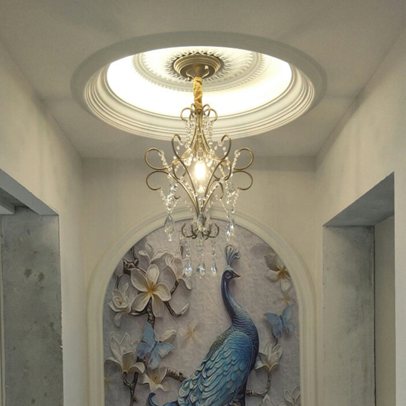 1 Lichthänger Deckenleuchte gebogener Armrahmen Metallsuspensionsbeleuchtung mit Kristalltröpfchen für Korridor