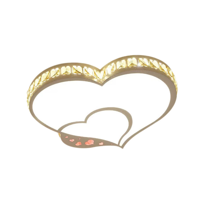 Plafonnier Double coeur moderne acrylique LED plafonnier blanc avec cristal clair pour chambre d'enfant