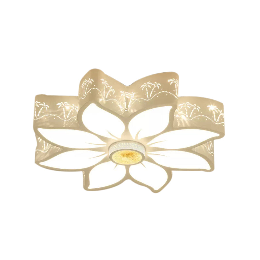 Wit geëtste bloem inbouwlamp, eigentijds metalen LED-plafondarmatuur voor meisjesslaapkamer