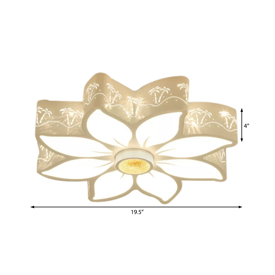 Wit geëtste bloem inbouwlamp, eigentijds metalen LED-plafondarmatuur voor meisjesslaapkamer