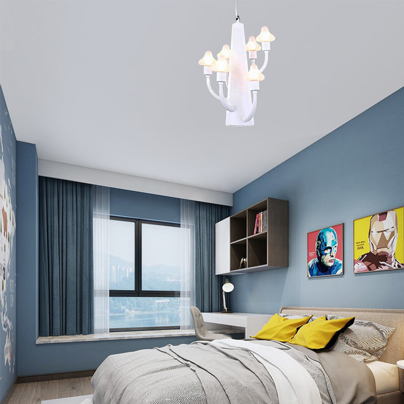 White Branch Pendant Light with Mushroom Kids Metal Hanging Light for Restaurant Bedroom