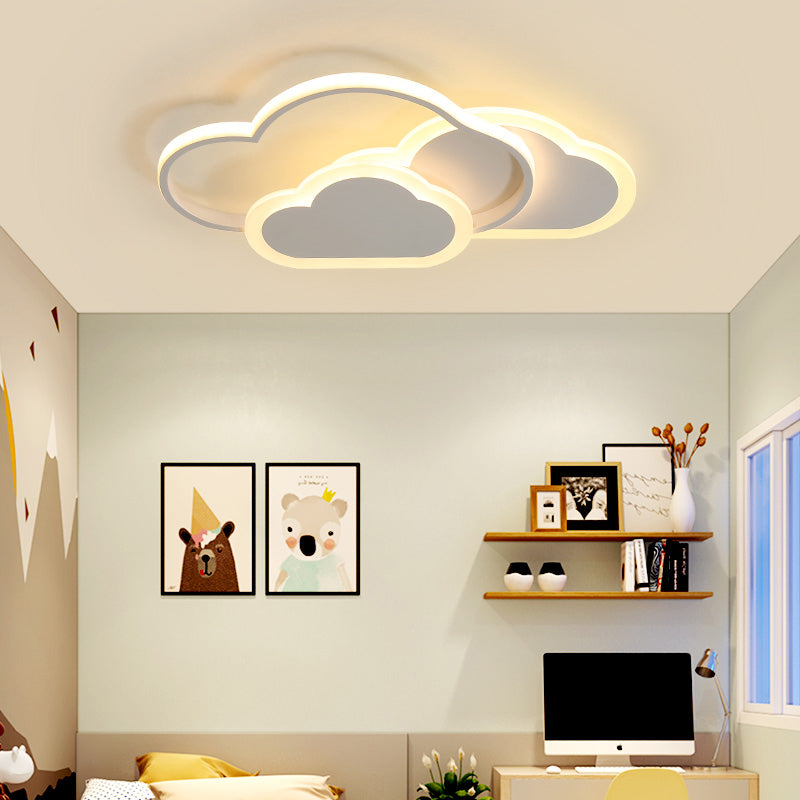 Cloud Girls Bedroom Ceiling Mount Light Acrylic Cartoon LED Flush Light in Pink
