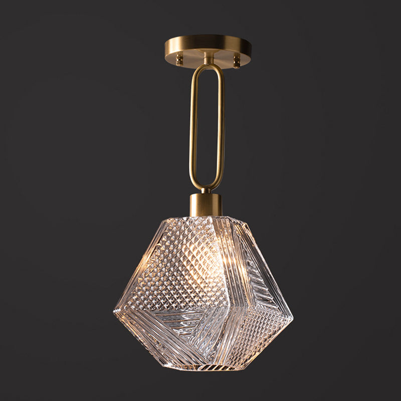 Rhombus Prismatic Glass Pendant Lamp Modern 1-Head Gold Ceiling Suspension Lamp for Dining Room