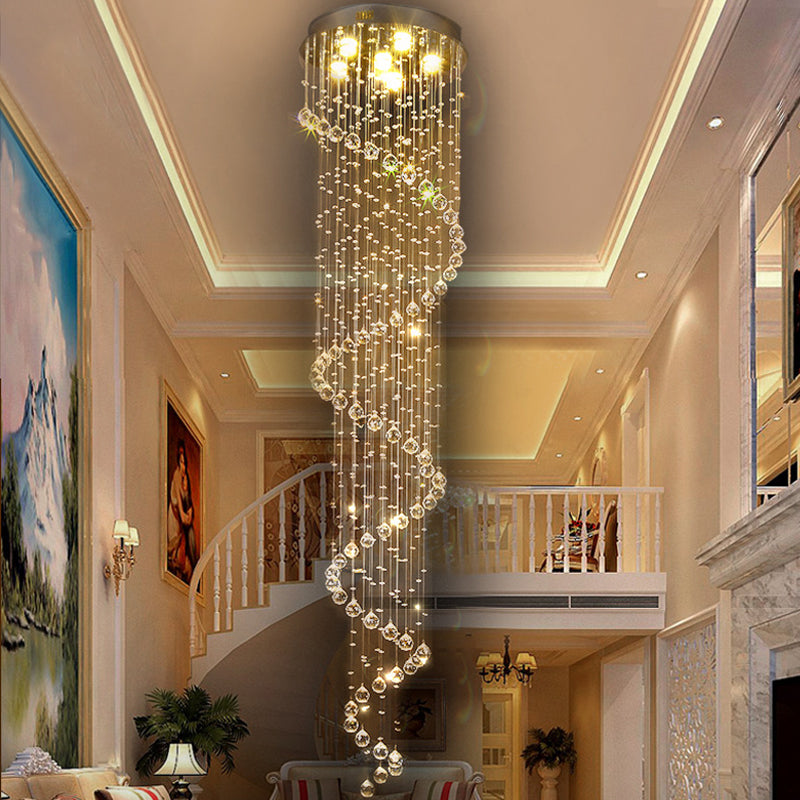 Edelstahl Spirale Deckenleuchte Contemporary 6 Bulben 86.5 " Tall Crystal Beaded Flush Mount